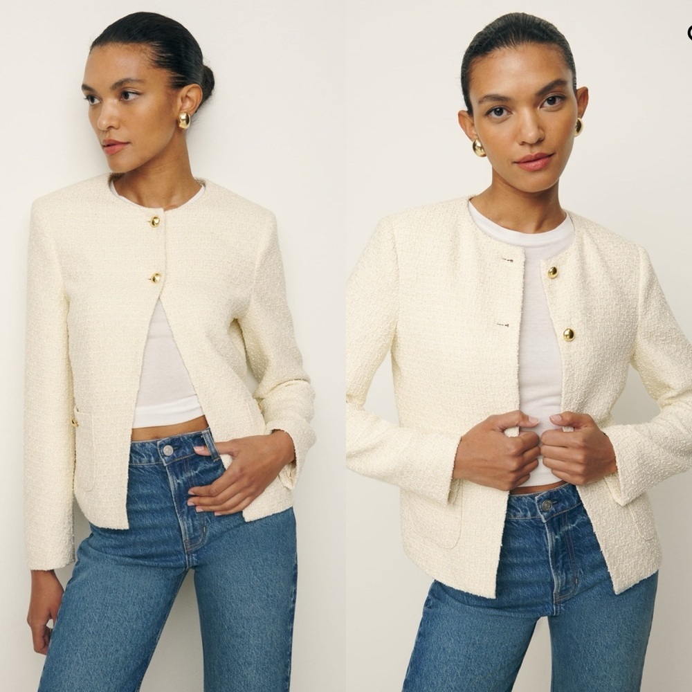 NWT Reformation Poppy Jacket in Cream Size Medium Blazer